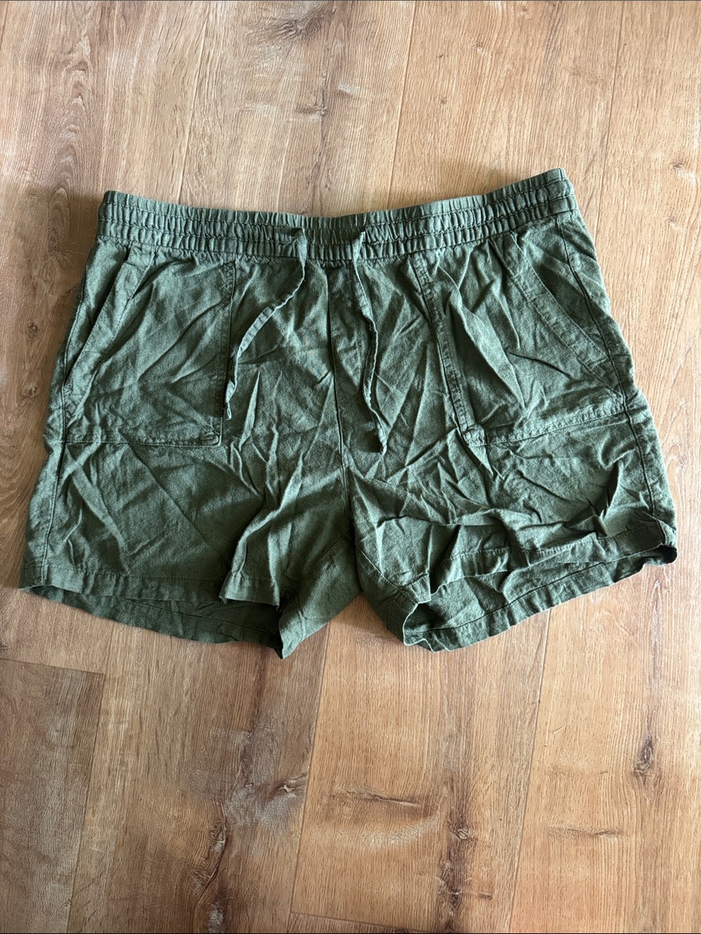 XL Old Navy Olive Drawstring Linen-Blend Athletic Shorts